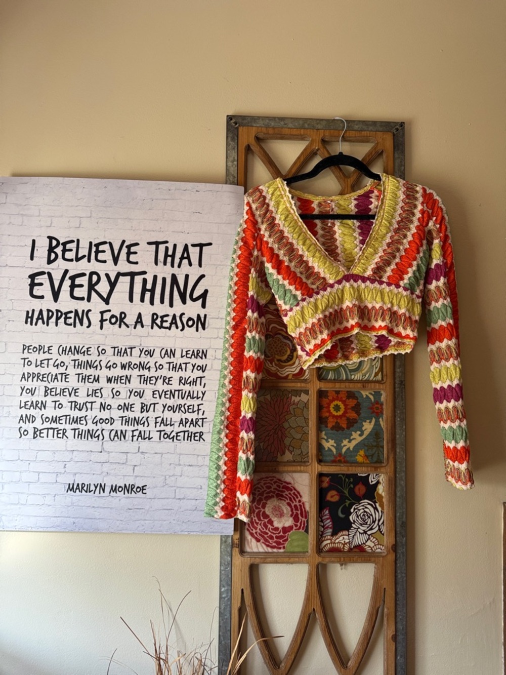 Free People Vibrant Multicolor Cropped Crochet Sweater